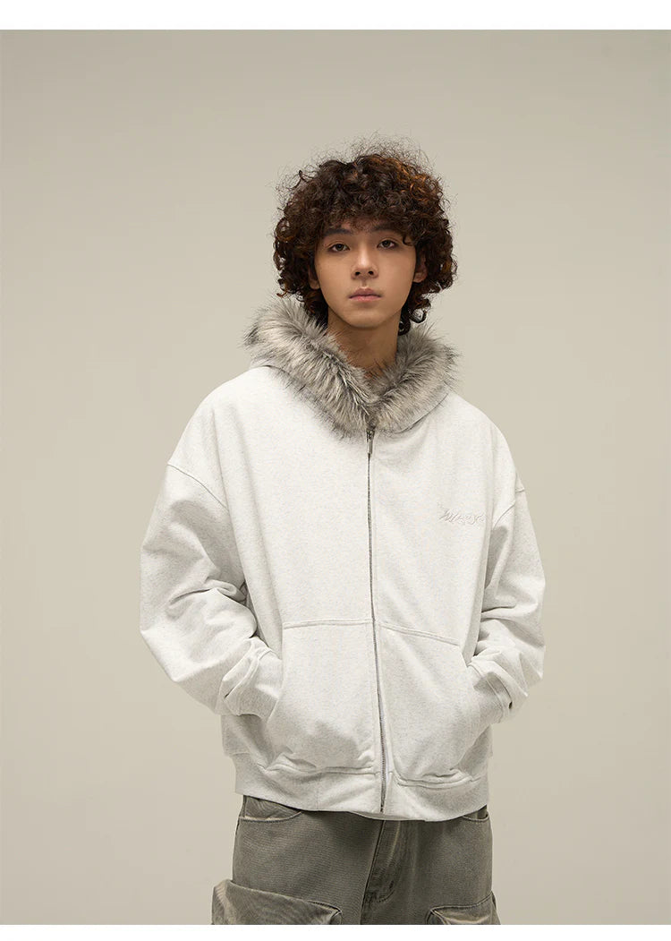 Heavy Vintage Fur Collar Zip-up Jacket