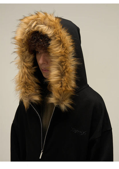 Heavy Vintage Fur Collar Zip-up Jacket