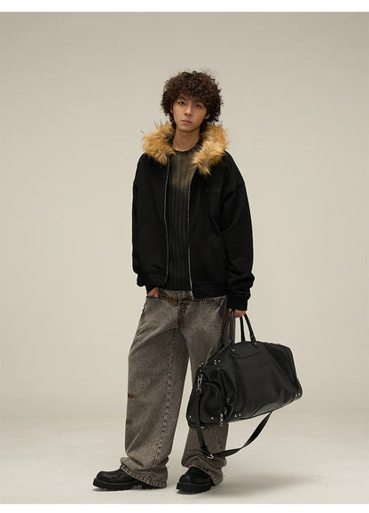 Heavy Vintage Fur Collar Zip-up Jacket