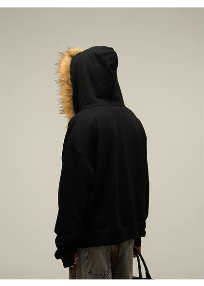 Heavy Vintage Fur Collar Zip-up Jacket