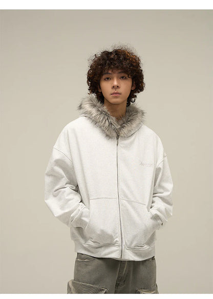 Heavy Vintage Fur Collar Zip-up Jacket