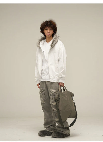 Heavy Vintage Fur Collar Zip-up Jacket