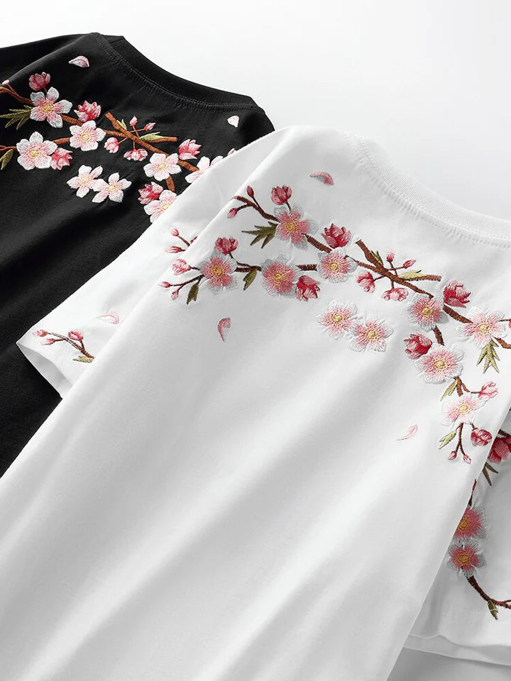 Sakura Flowers Embroidered Tee Hikari Exclusive